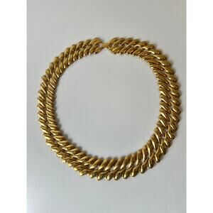 Vintage Couture Gold Yone Wide Link Statement Necklace 21.5" Collar Costume